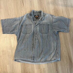 ** Harley Davidson Gray Cotton Denim Button Up Top XL
